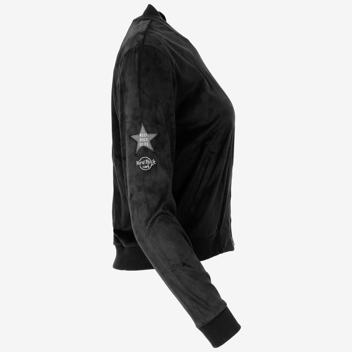 Slim Fit Zip Up Bomber Jacket in Black Noir Velvet image number 4